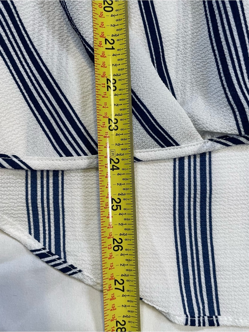 🌊 Always Indigo Coastal Chic Striped Faux Wrap Blouse Size Medium Quiet Luxury - Picture 9 of 11